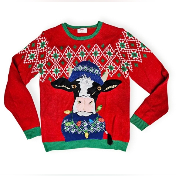 Holiday Time Other - Holiday Time Light Up Western Cow Ugly Christmas Cozy Knit Sweater Unisex Red